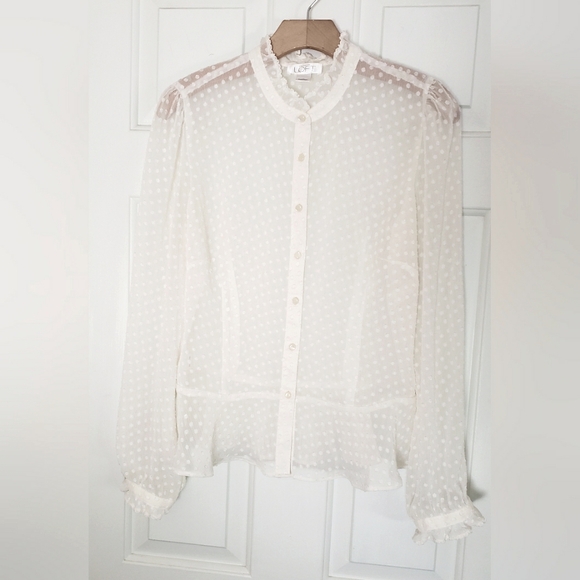 LOFT Sheer Peplum Top With Ruffle Detailing - Picture 1 of 5